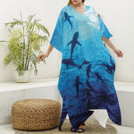 Shark Underwear Print Silk V-Neck Kaftan Dress