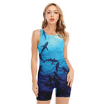 Shark Underwear Print Sleeveless One Piece Swimsuit