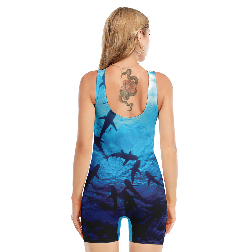 Shark Underwear Print Sleeveless One Piece Swimsuit