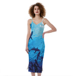 Shark Underwear Print Slim Fit Midi Cami Dress
