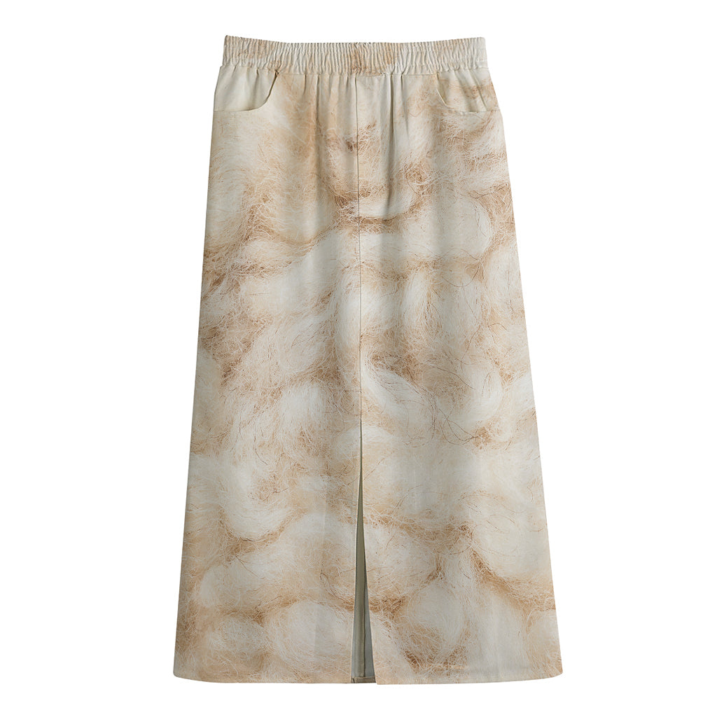 Sheepskin Print Cotton Front Slit Maxi Skirt