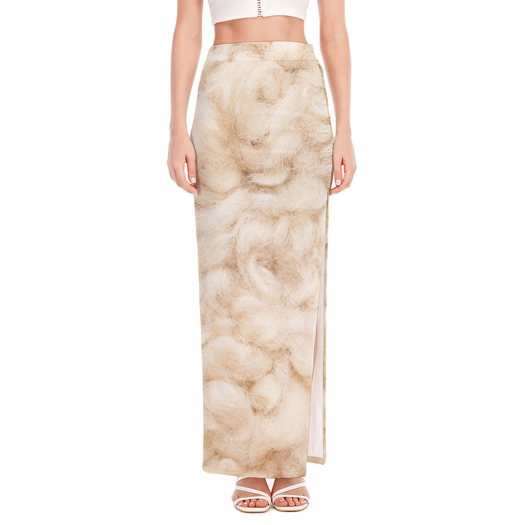 Sheepskin Print High Slit Maxi Skirt