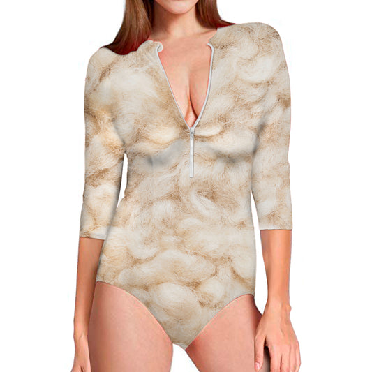 Sheepskin Print Long Sleeve Swimsuit