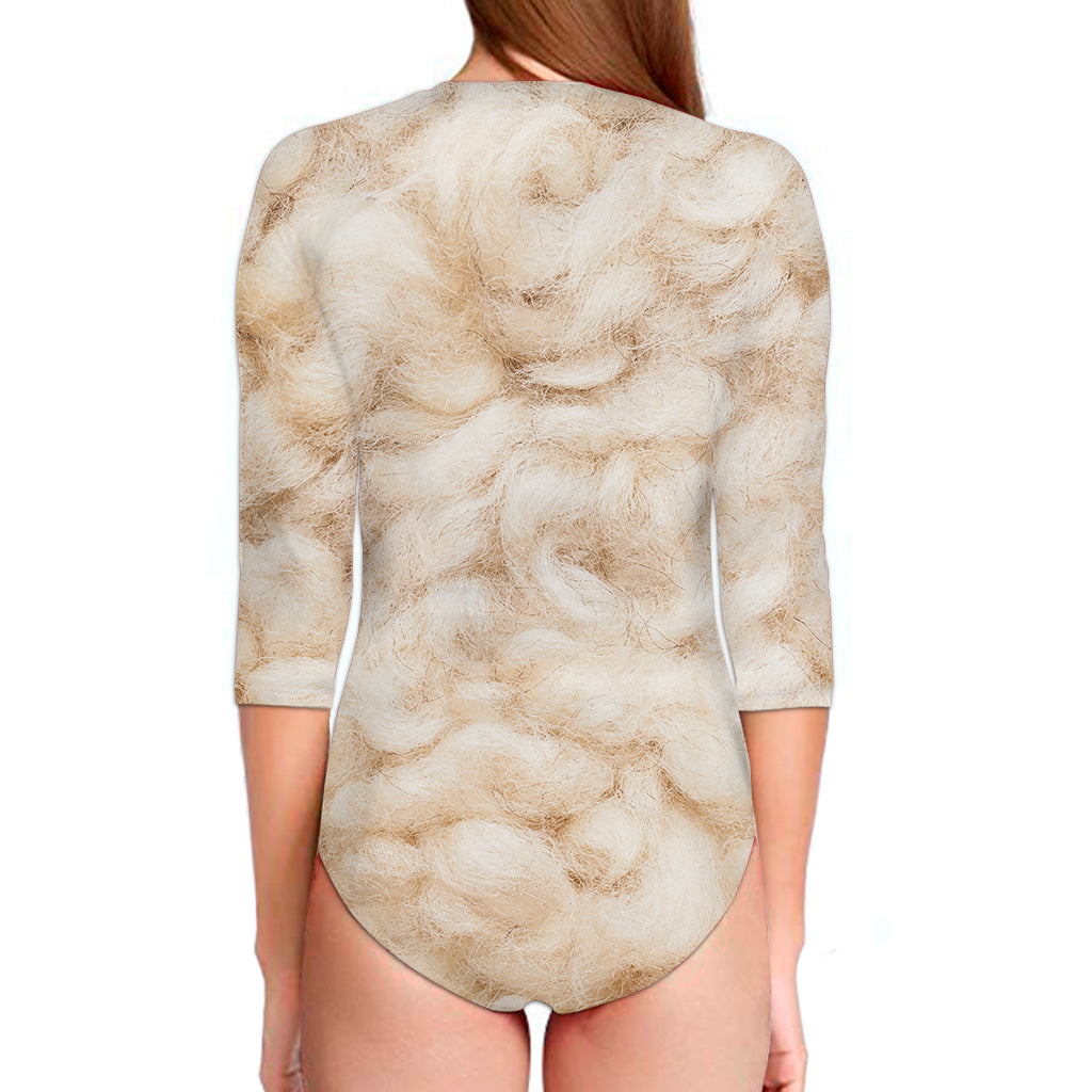 Sheepskin Print Long Sleeve Swimsuit