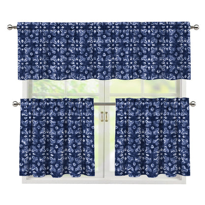 Shibori Floral Pattern Print 3 Piece Kitchen Curtains