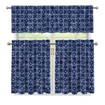 Shibori Floral Pattern Print 3 Piece Kitchen Curtains
