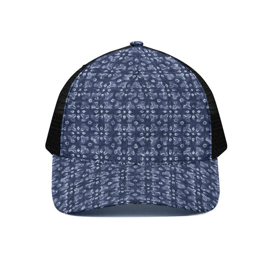 Shibori Floral Pattern Print Black Mesh Trucker Cap