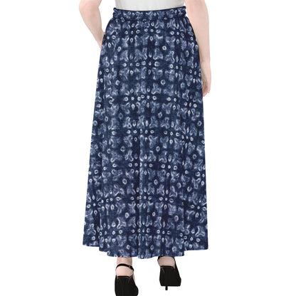Shibori Floral Pattern Print Chiffon Maxi Skirt