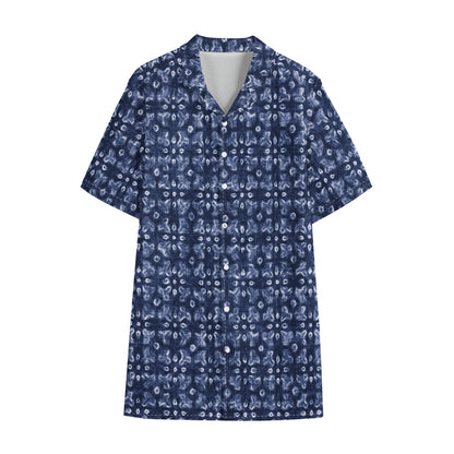 Shibori Floral Pattern Print Cotton Hawaiian Shirt