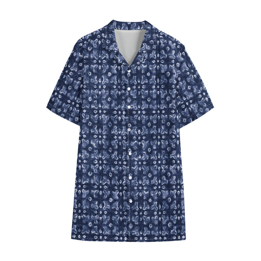 Shibori Floral Pattern Print Cotton Hawaiian Shirt