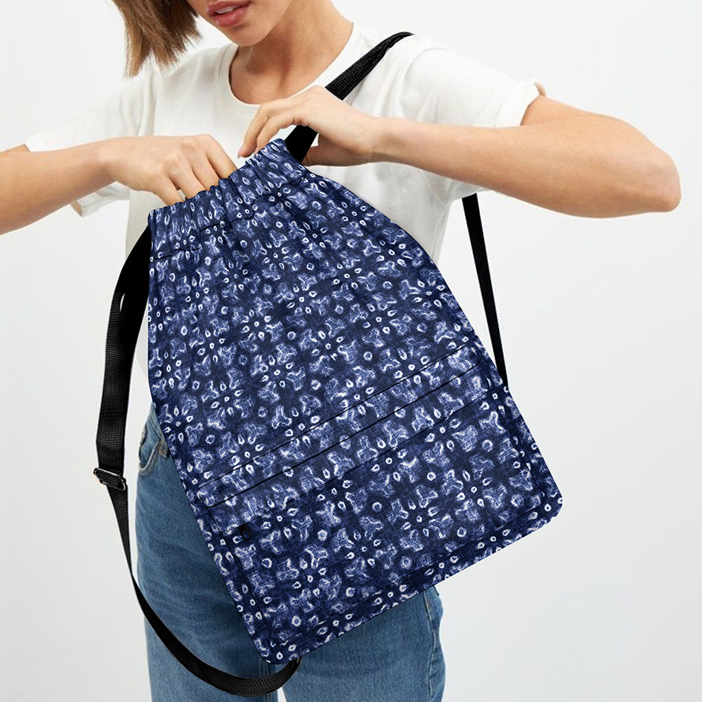 Shibori Floral Pattern Print Drawstring Backpack