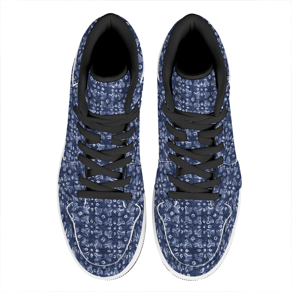 Shibori Floral Pattern Print High Top Leather Sneakers