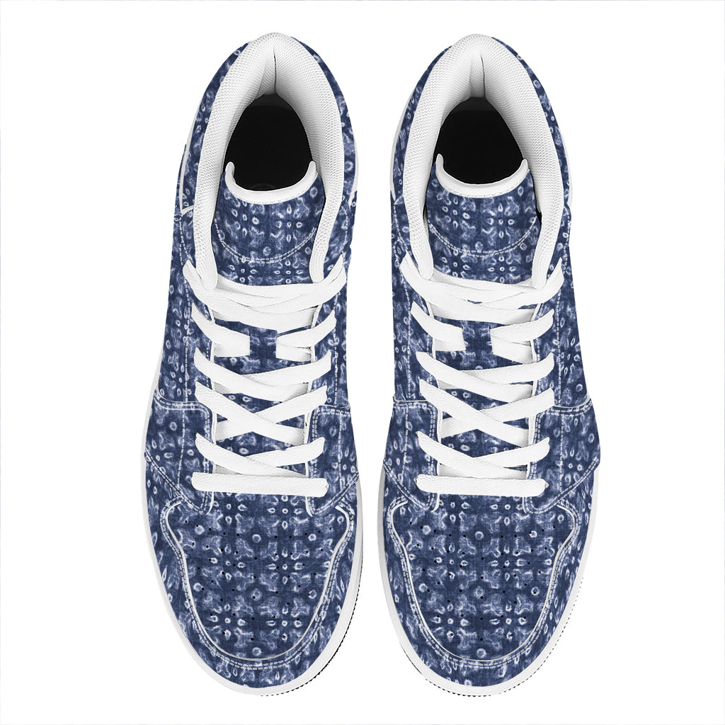 Shibori Floral Pattern Print High Top Leather Sneakers