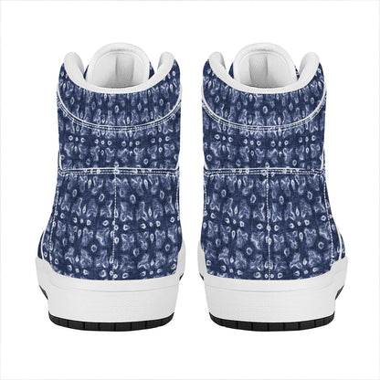 Shibori Floral Pattern Print High Top Leather Sneakers