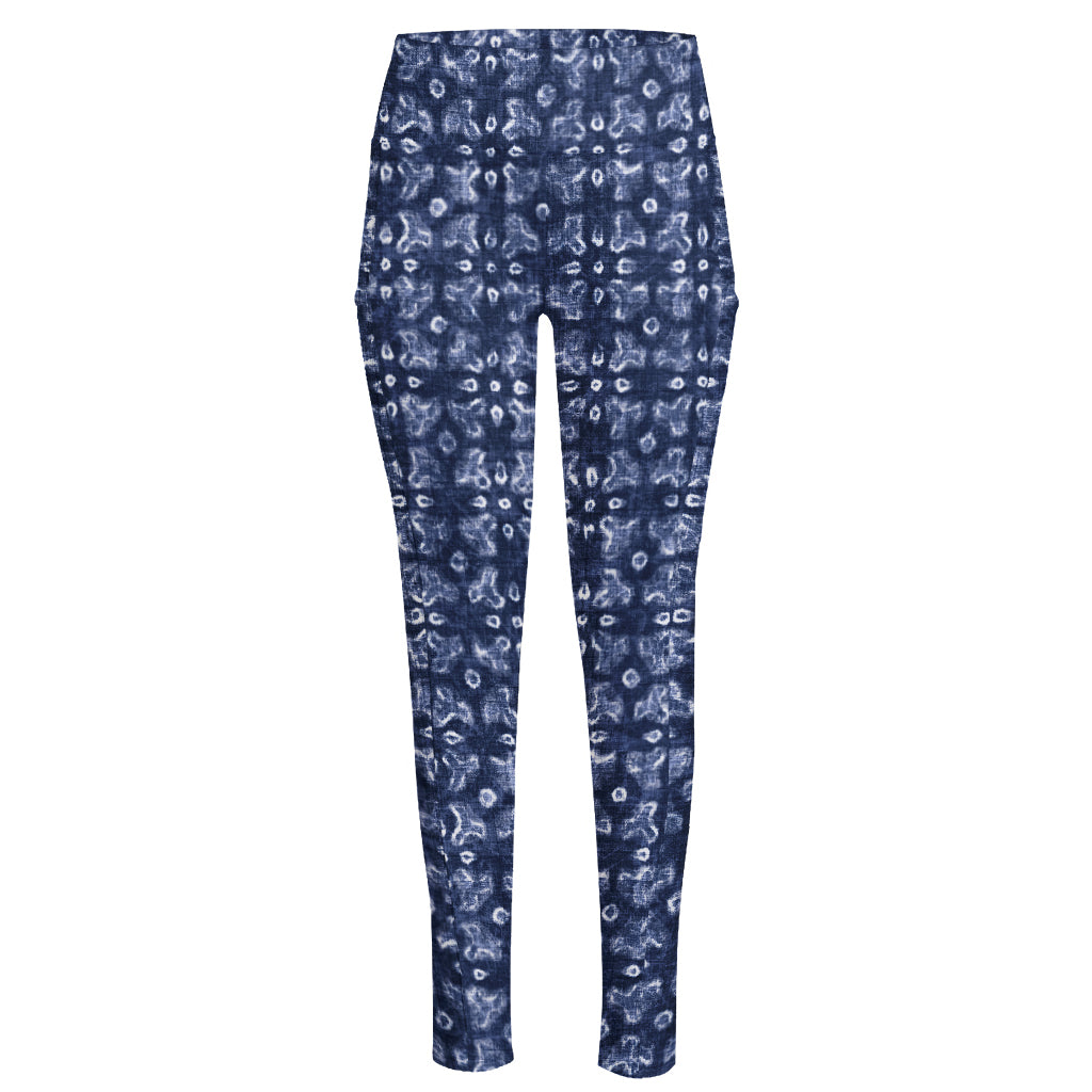 Shibori Floral Pattern Print High-Waisted Pocket Leggings