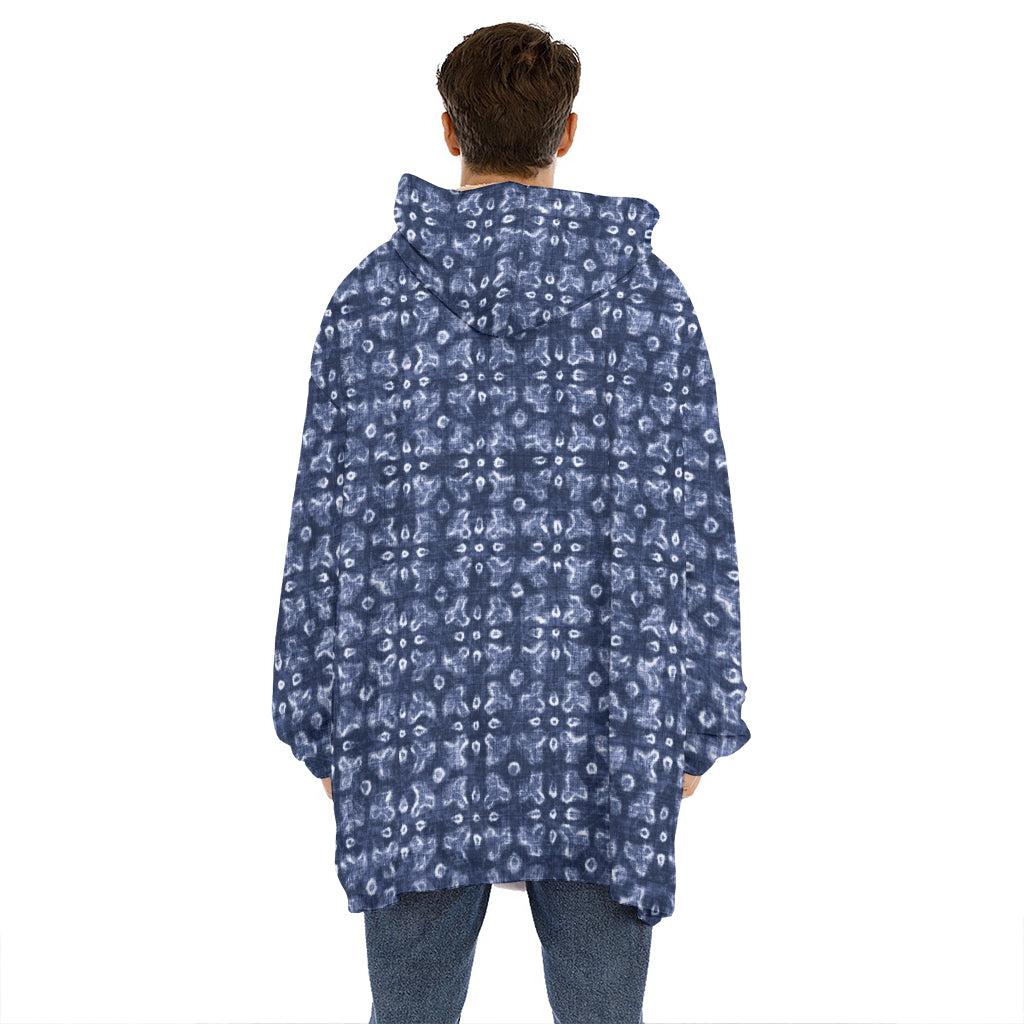 Shibori Floral Pattern Print Hoodie Blanket