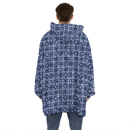 Shibori Floral Pattern Print Hoodie Blanket