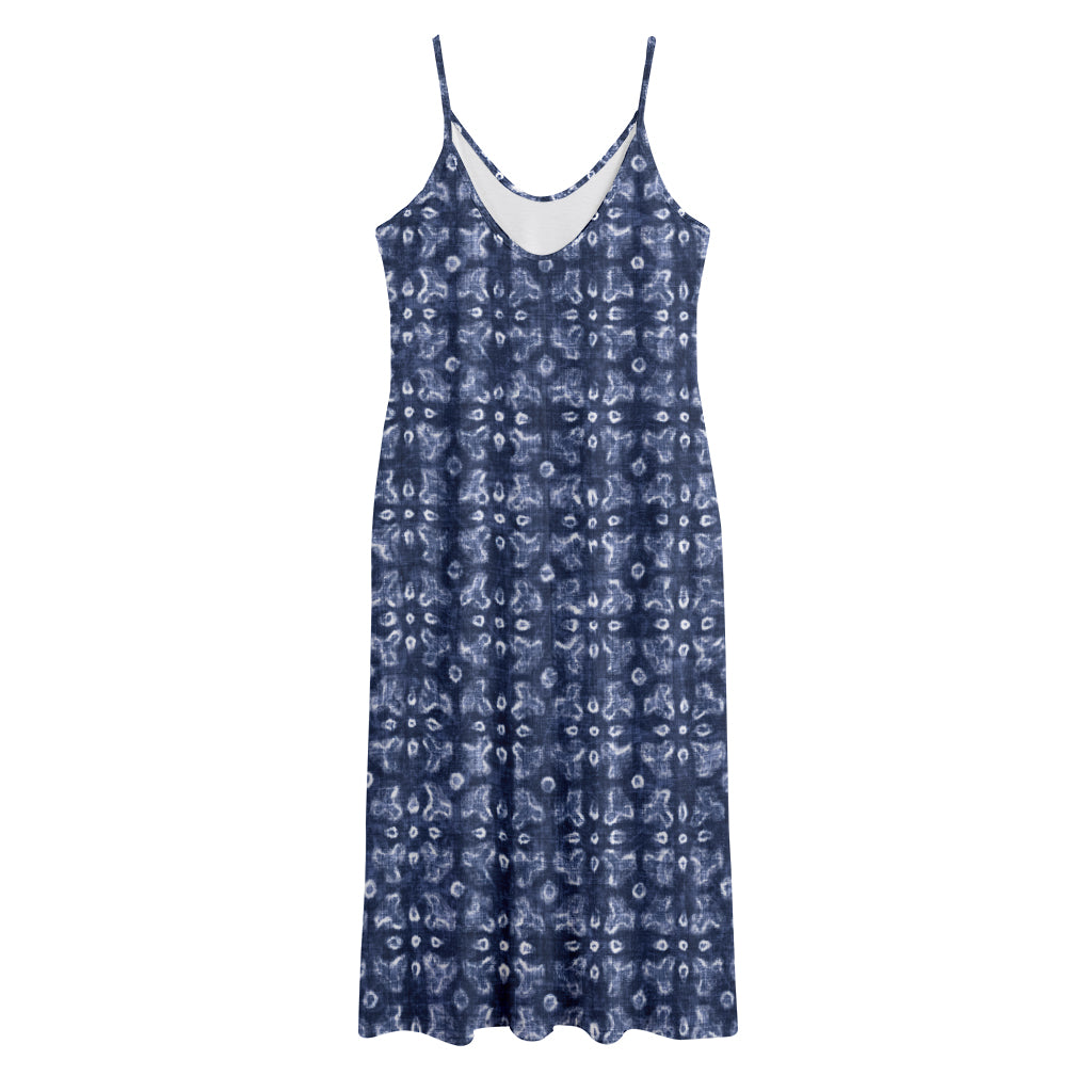 Shibori Floral Pattern Print Jersey Midi Cami Dress