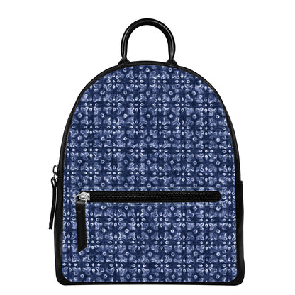 Shibori Floral Pattern Print Leather Backpack