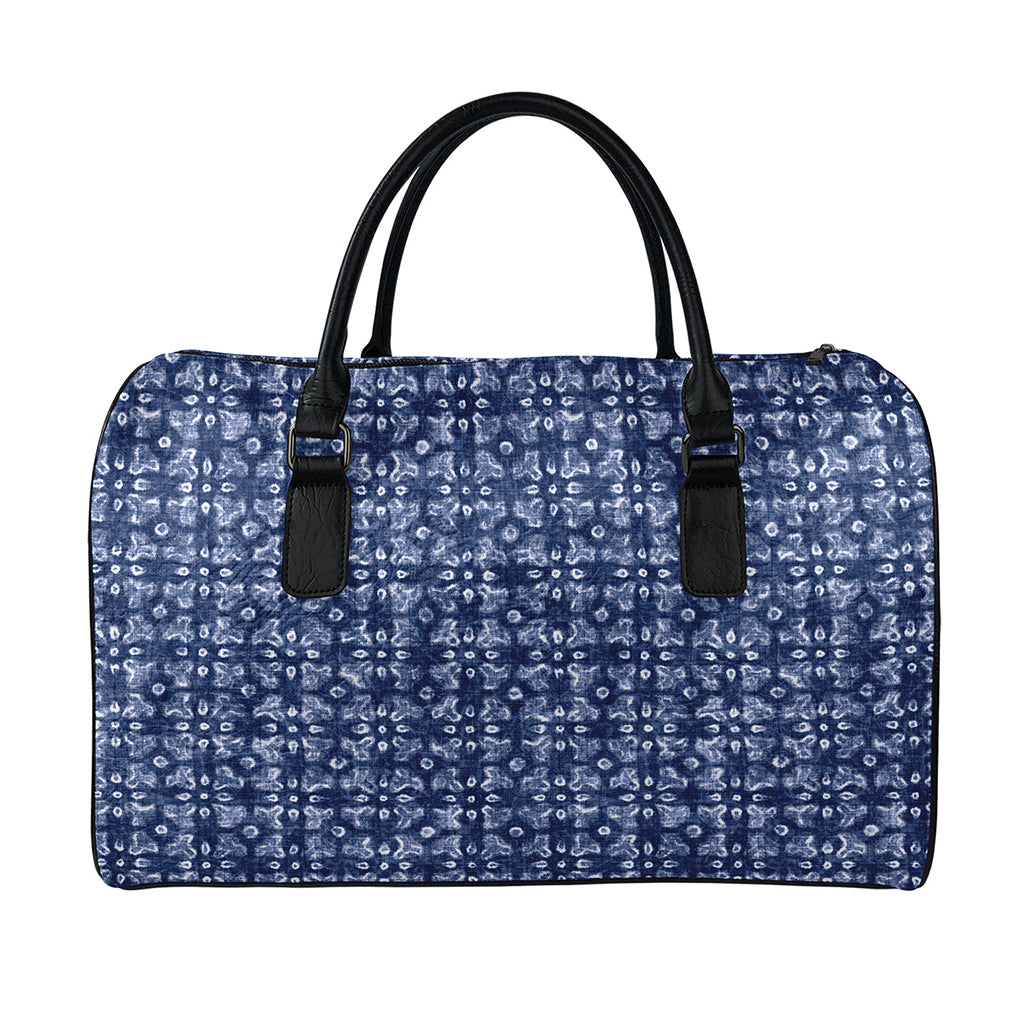 Shibori Floral Pattern Print Leather Duffle Bag