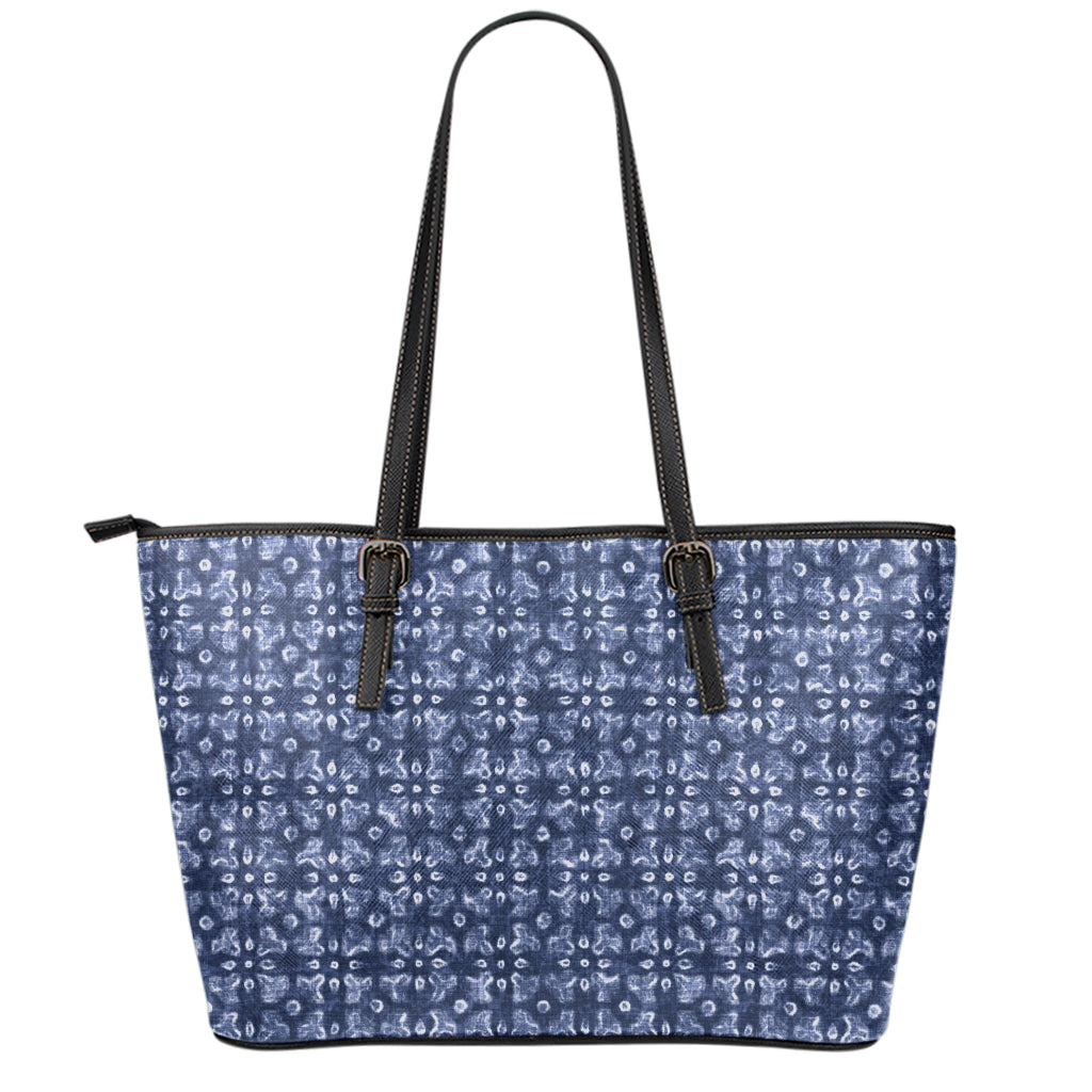 Shibori Floral Pattern Print Leather Tote Bag