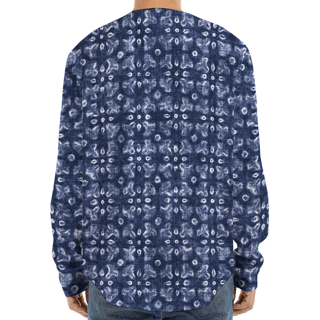 Shibori Floral Pattern Print Long Sleeve Baseball Jersey