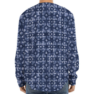 Shibori Floral Pattern Print Long Sleeve Baseball Jersey