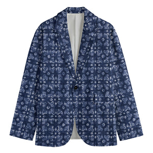 Shibori Floral Pattern Print Men's Cotton Blazer