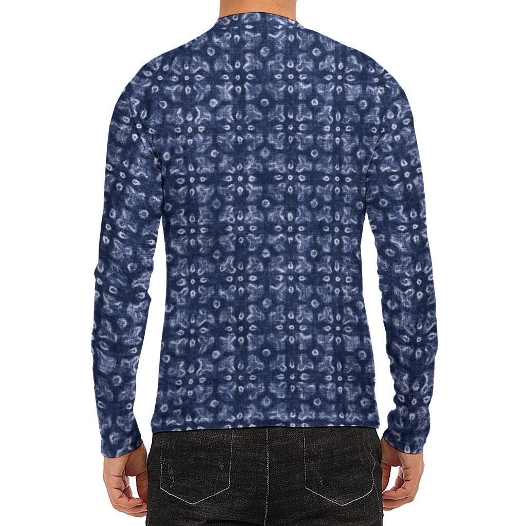 Shibori Floral Pattern Print Men's Long Sleeve Rash Guard