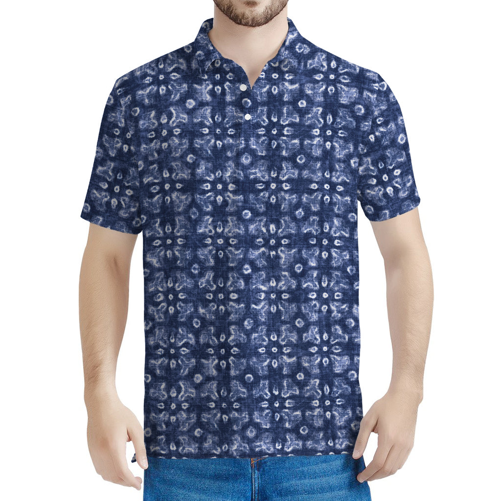Shibori Floral Pattern Print Men's Polo Shirt