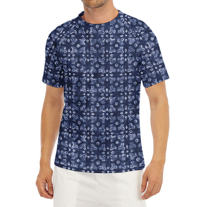 Shibori Floral Pattern Print Men's Short Sleeve Rash Guard