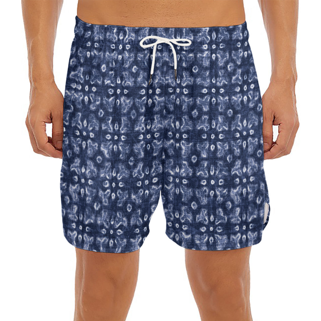 Shibori Floral Pattern Print Men's Split Running Shorts