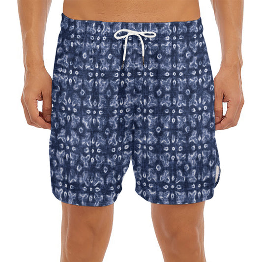 Shibori Floral Pattern Print Men's Split Running Shorts