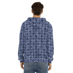 Shibori Floral Pattern Print Men's Velvet Pullover Hoodie