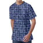 Shibori Floral Pattern Print Men's Velvet T-Shirt