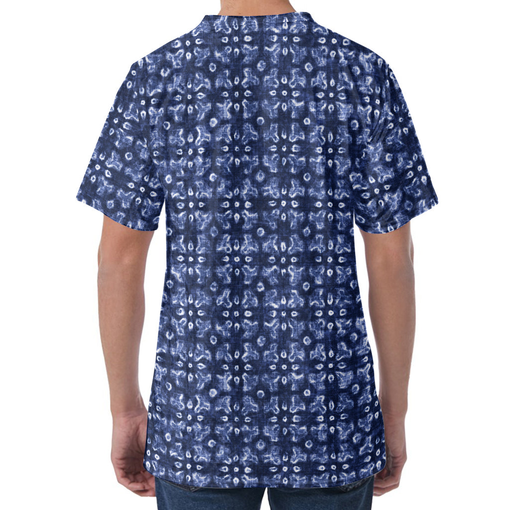 Shibori Floral Pattern Print Men's Velvet T-Shirt