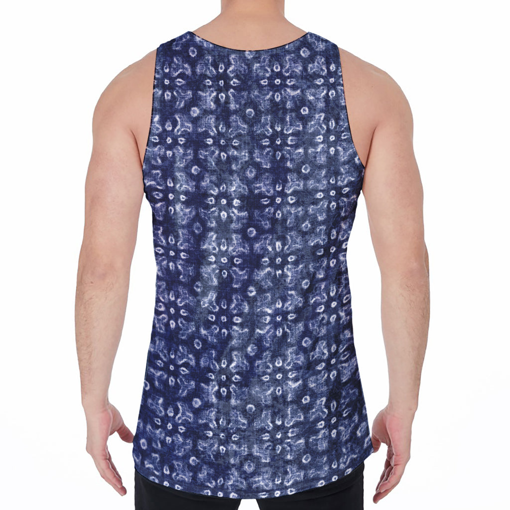 Shibori Floral Pattern Print Men's Velvet Tank Top
