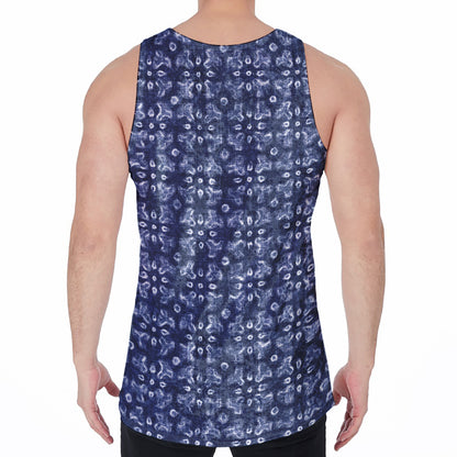 Shibori Floral Pattern Print Men's Velvet Tank Top