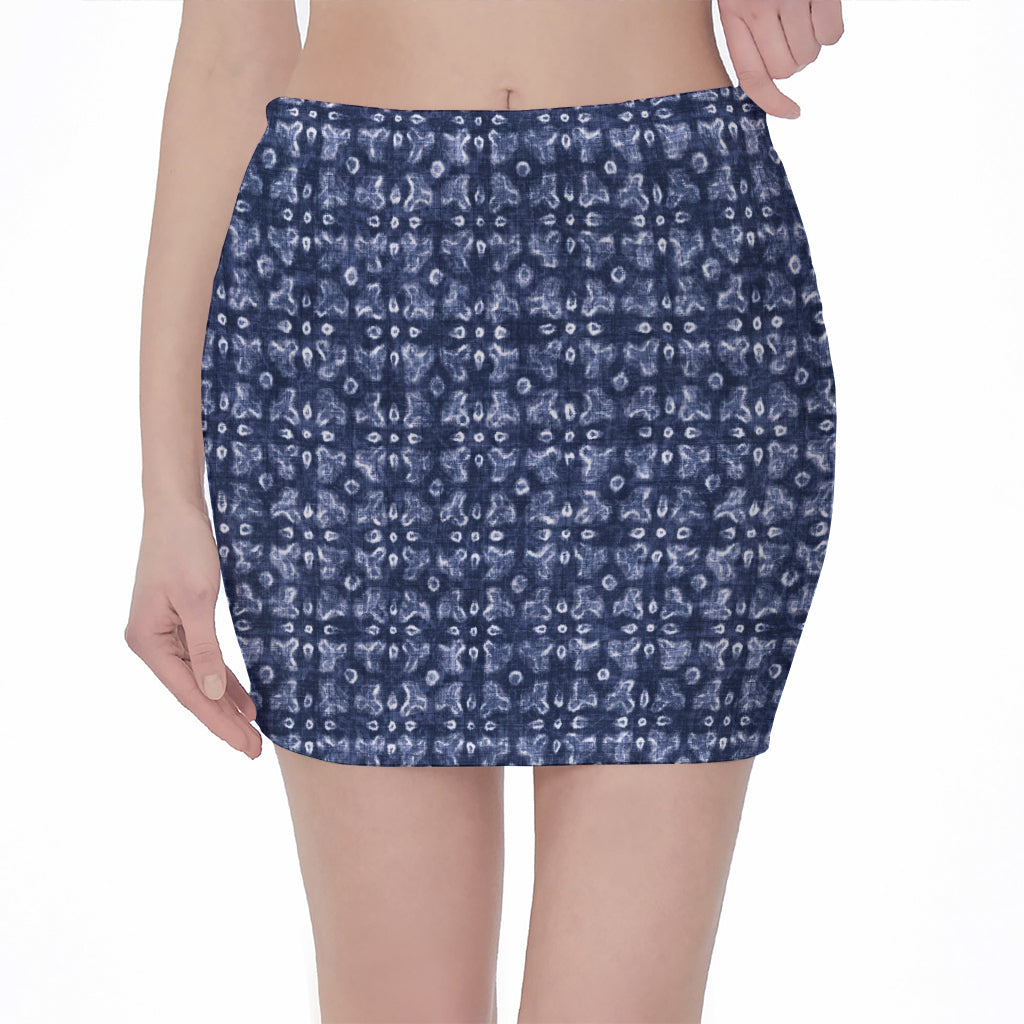 Shibori Floral Pattern Print Pencil Mini Skirt
