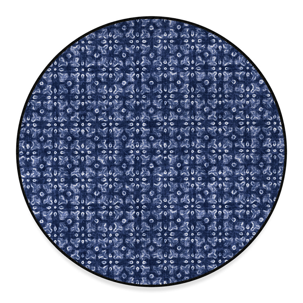 Shibori Floral Pattern Print Round Floor Mat