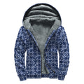 Shibori Floral Pattern Print Sherpa Lined Zip Up Hoodie