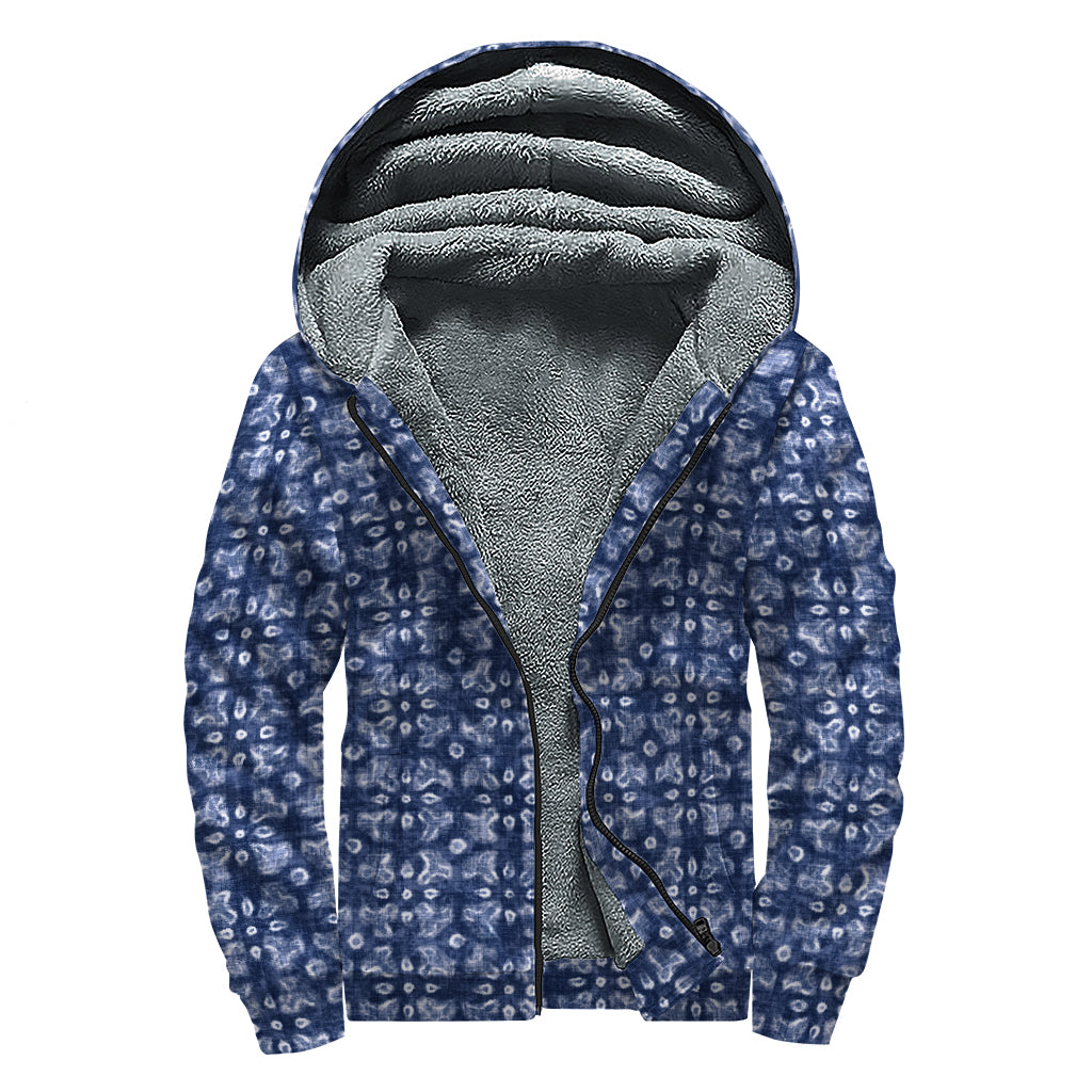 Shibori Floral Pattern Print Sherpa Lined Zip Up Hoodie