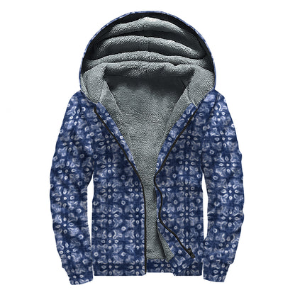 Shibori Floral Pattern Print Sherpa Lined Zip Up Hoodie