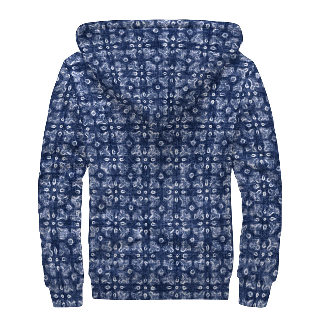 Shibori Floral Pattern Print Sherpa Lined Zip Up Hoodie