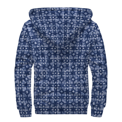 Shibori Floral Pattern Print Sherpa Lined Zip Up Hoodie