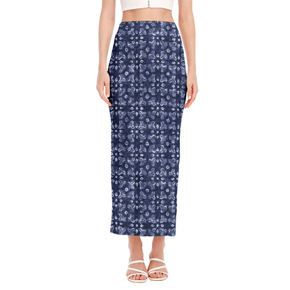 Shibori Floral Pattern Print Side Slit Maxi Skirt