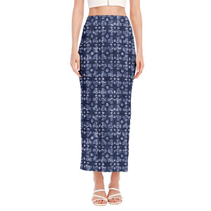 Shibori Floral Pattern Print Side Slit Maxi Skirt