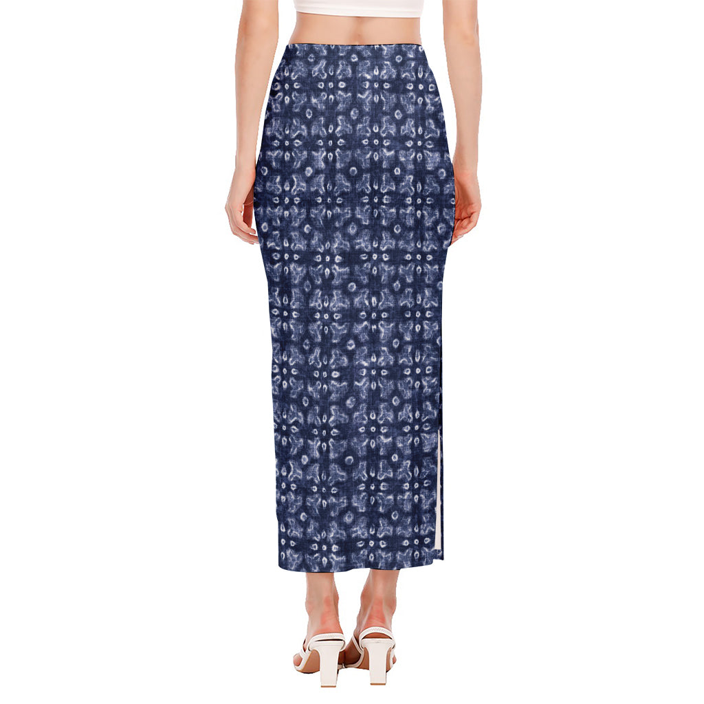 Shibori Floral Pattern Print Side Slit Maxi Skirt