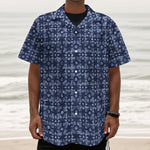 Shibori Floral Pattern Print Textured Short Sleeve Shirt
