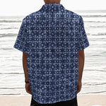 Shibori Floral Pattern Print Textured Short Sleeve Shirt